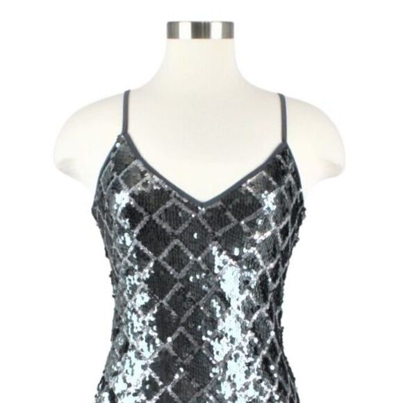 Dress Bodycon Strappy Silver Gray Black Sequin Mini Love + Air Size Medium - Picture 5 of 9